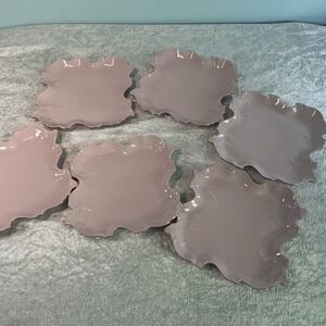 Rare Vintage 6 Rosa Porzellan H & C Czech Porcelain Scalloped Pink Gold 8' Plate